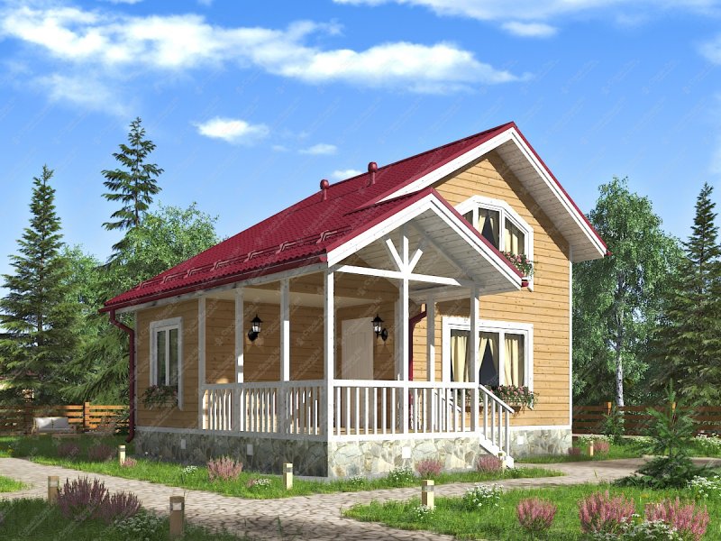 Двухэтажный каркасный дом с террасой