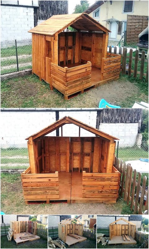 Детский домик из европоддонов