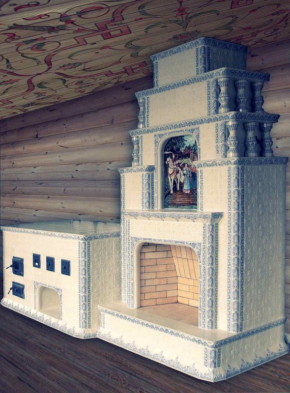 Русская печь с лежанкой в деревенском доме