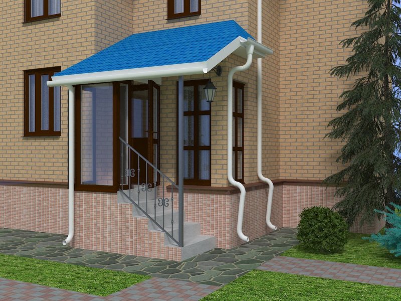 Крыльцо для частного дома с навесом и закрытое остекление