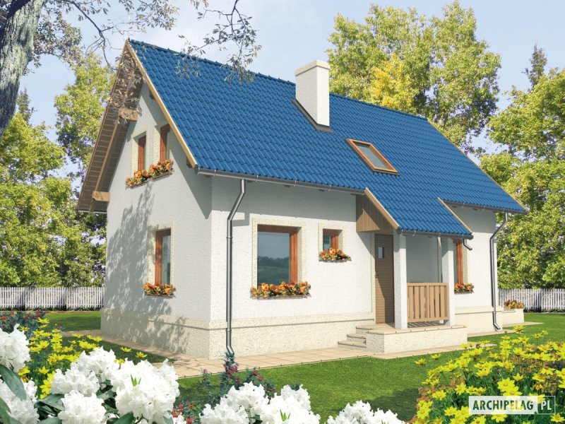 Одноэтажный дом с синей крышей