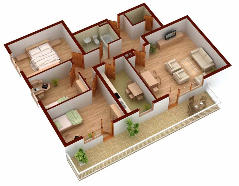 Планировка 5 комнатной квартиры 3d