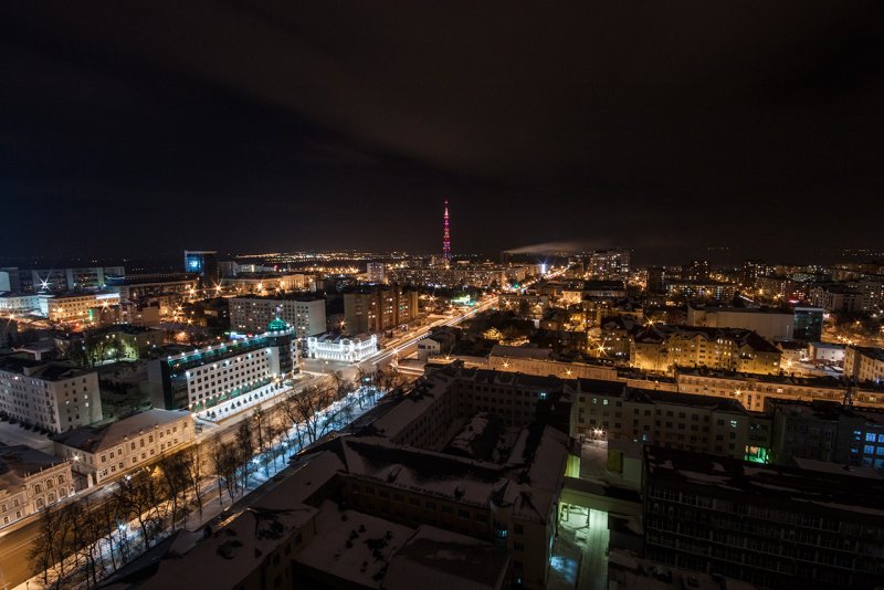 Ночной Екатеринбург с крыши ночью