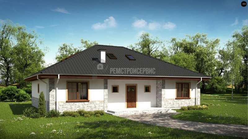 Одноэтажный дом штукатурный фасад