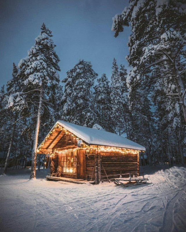 Дом в лесу зимой