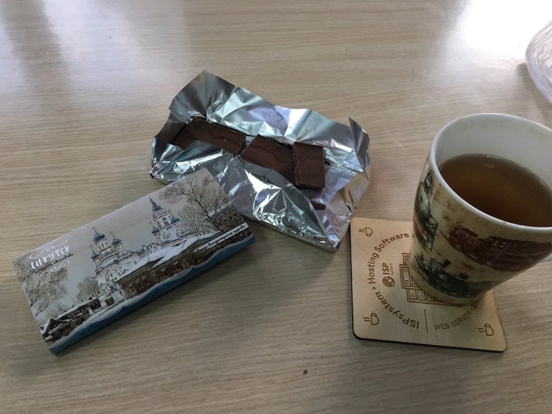 Кружка чая с шоколадкой
