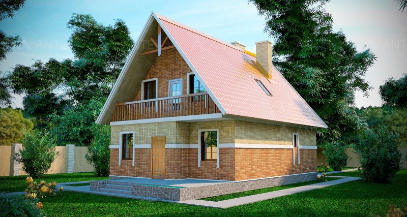 Красивый дом с мансардой балконом