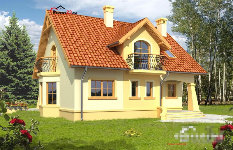 Двухэтажный дом с двускатной крышей