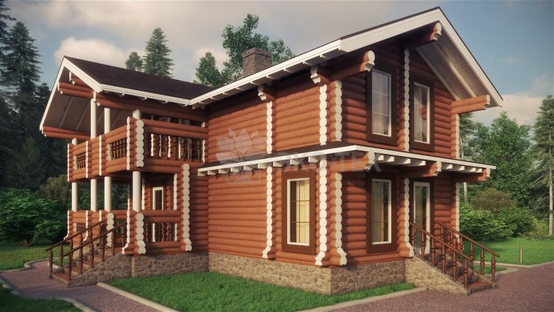 Дом из оцилиндрованного бревна 2 этажа
