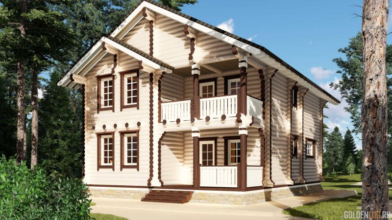 Двухэтажный дом из оцилиндрованного бревна