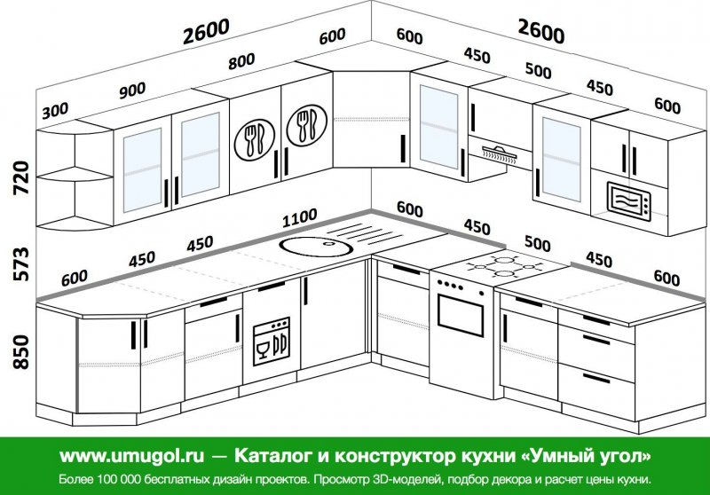 Готовые проекты угловых кухонь
