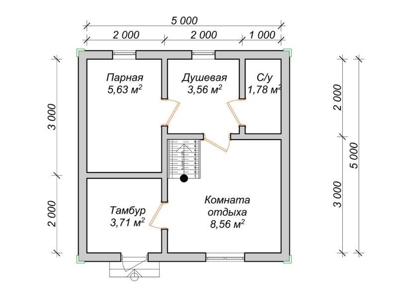 Баня 4х4 двухэтажная планировка