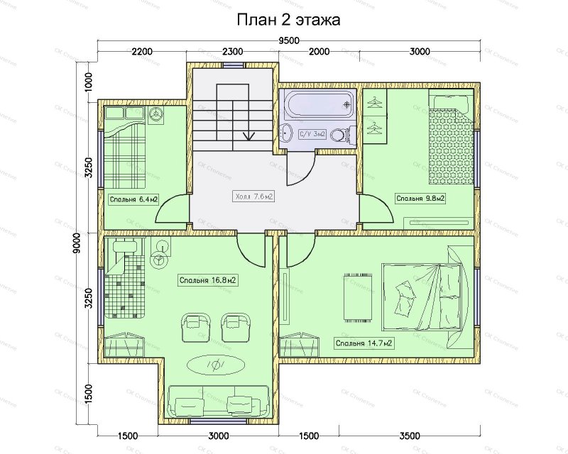 Полутораэтажный дом 6*7 план дома