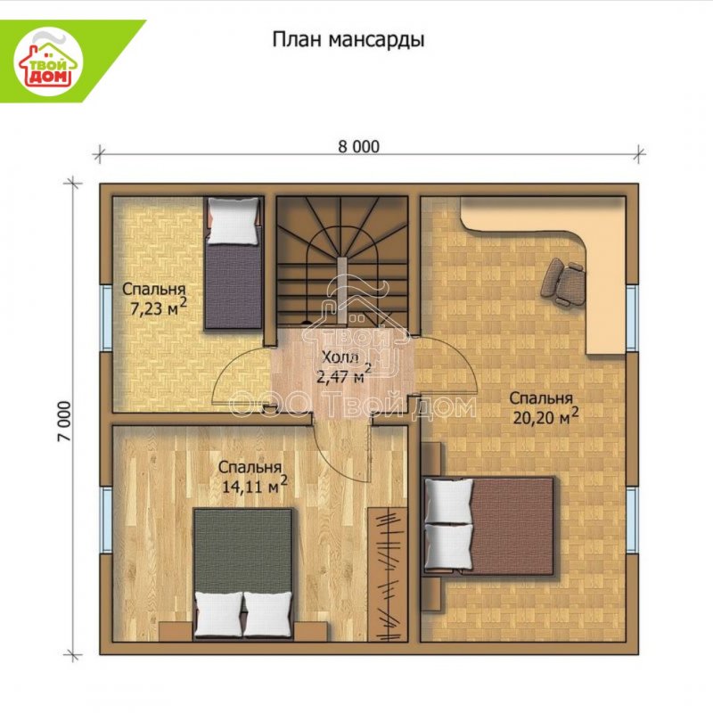 Внутренняя планировка дома 8 на 8