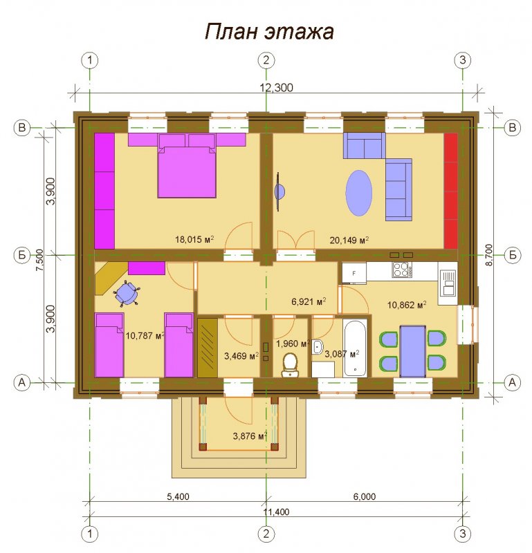 Планировки одноэтажных домов 100 кв.м с 2 спальнями
