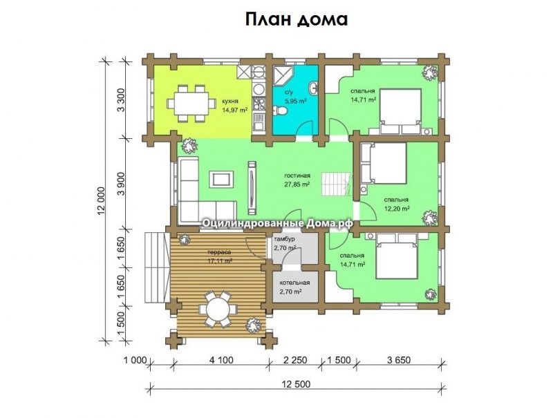 Одноэтажный дом из бревна 100 м2 проект