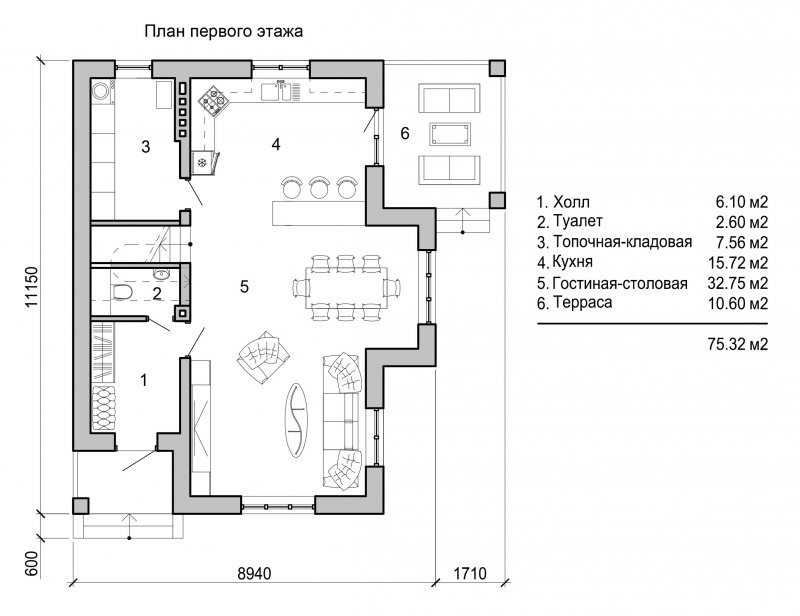 План первого этажа загородного дома
