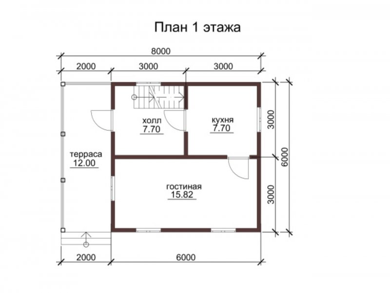 Проект каркасной дачи 6х8 одноэтажный с двумя комнатами