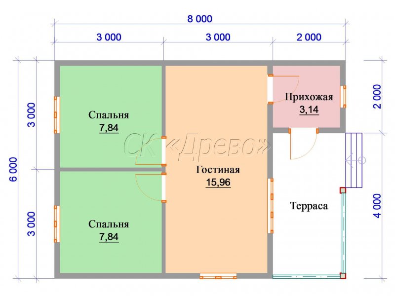Дом 6 на 8 одноэтажный планировка