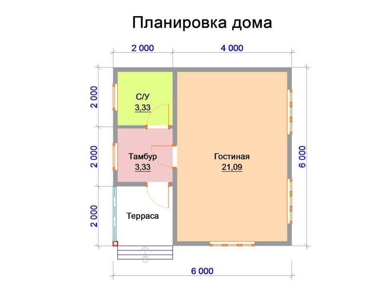 Каркасный дом 6х6 одноэтажный планировка