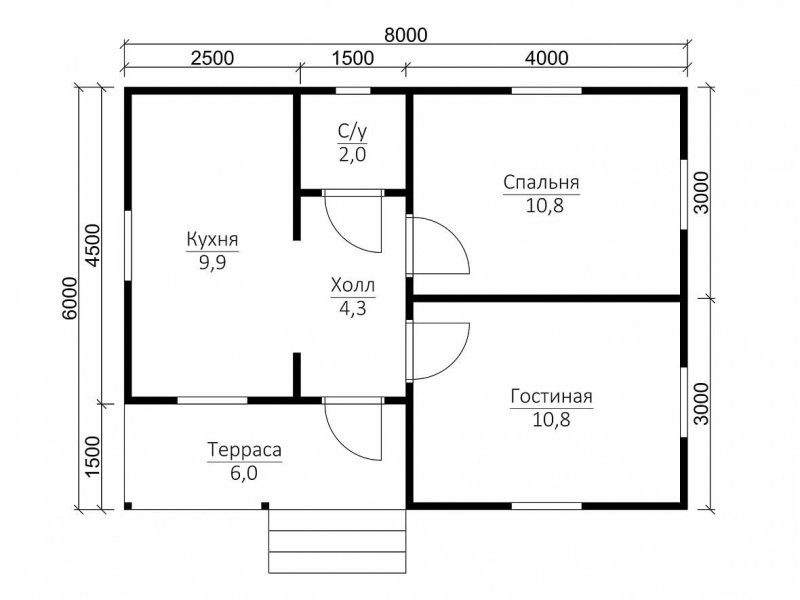 Планировка дачного домика 6х8 одноэтажный с террасой