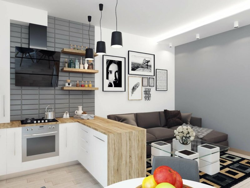 Кухня гостиная икеа 20м