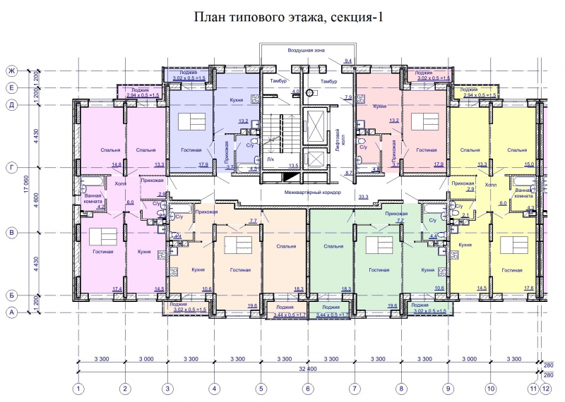План первого этажа секционного дома