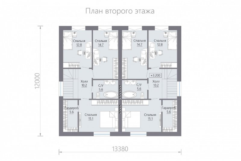 Планировка дуплекса 200м2