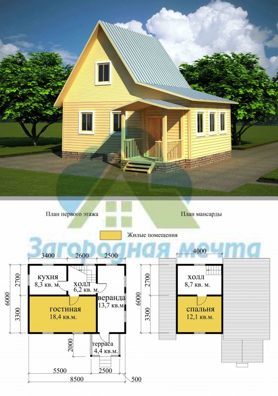 Проекты дачных домов с мансардой и верандой 6х6