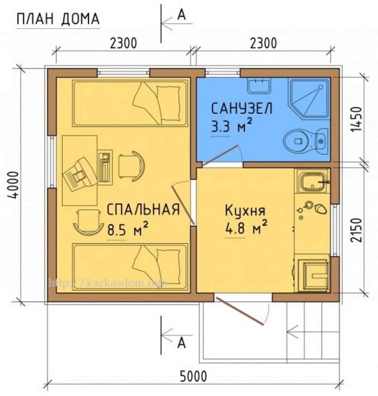 Гостевой домик 4х4 планировка