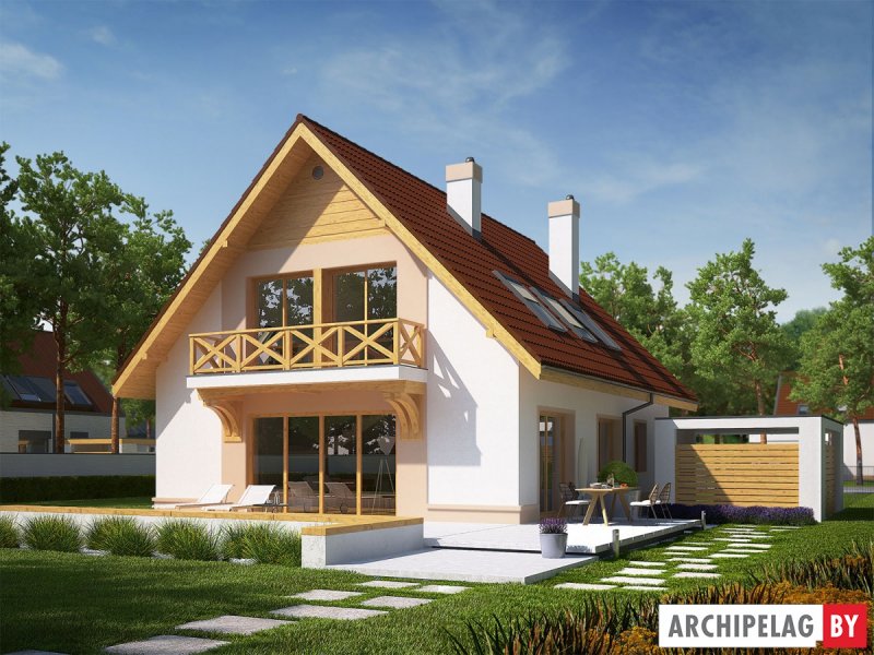 Трехэтажный дом с двускатной крышей