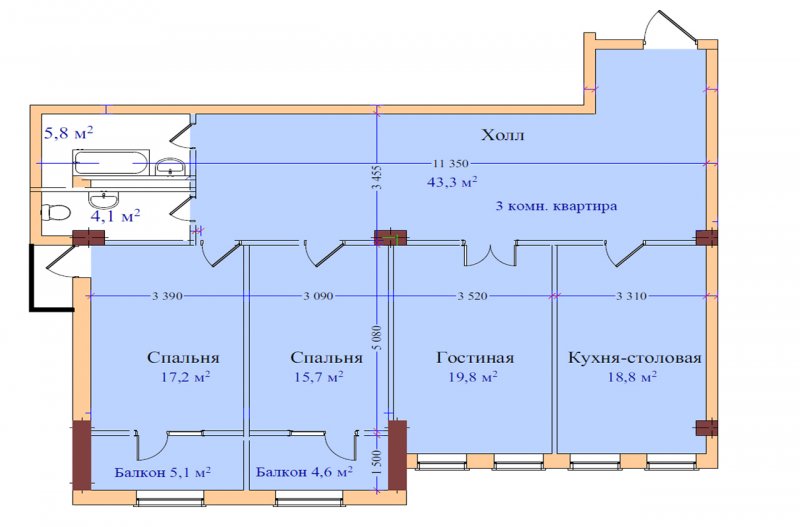 Планировка четырехкомнатной квартиры