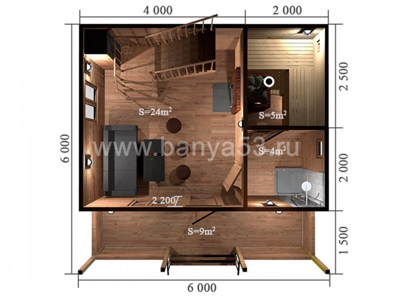 Планировка бани 6х6 двухэтажная