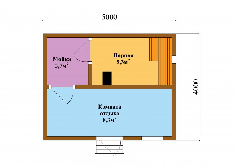 Планировка бани 3.5х5 мойка и парилка