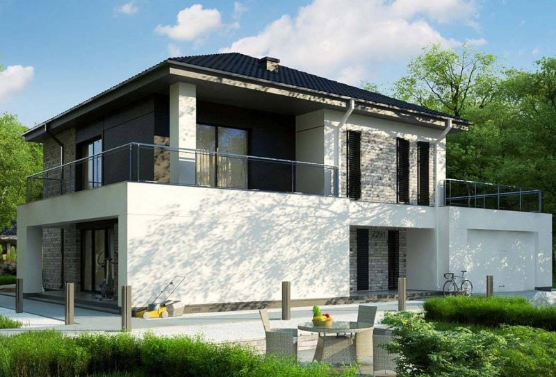 Современный двухэтажный дом из газобетона