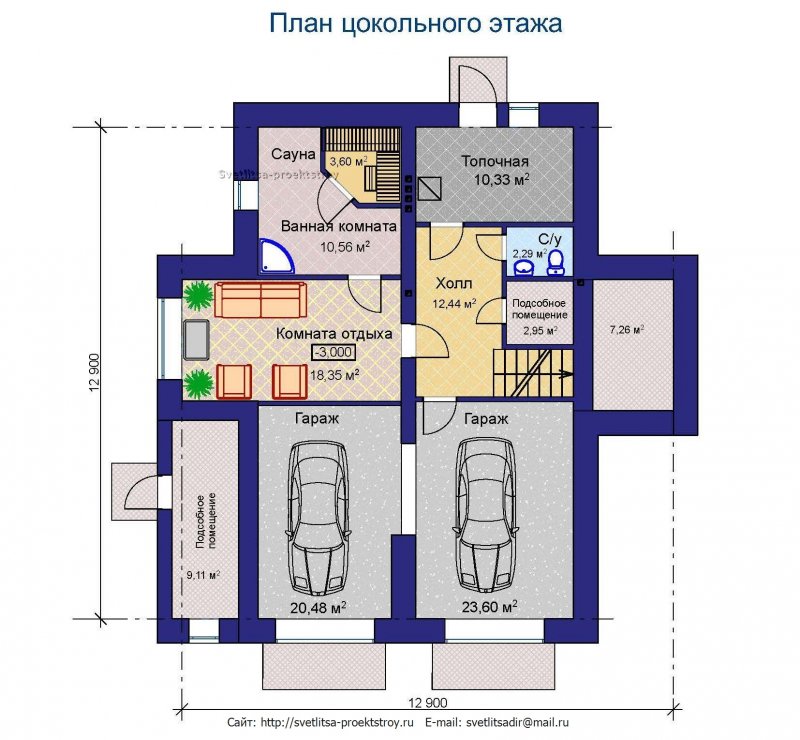 Гараж в цокольном этаже планировка