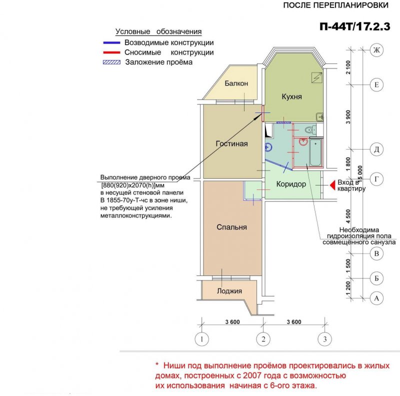 Перепланировка квартиры п44т двушка распашонка