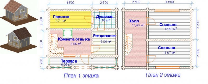 Баня 5х6 из кирпича 2 этажа