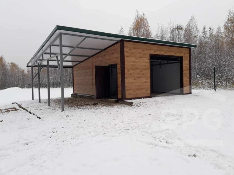 Односкатный гараж с навесом