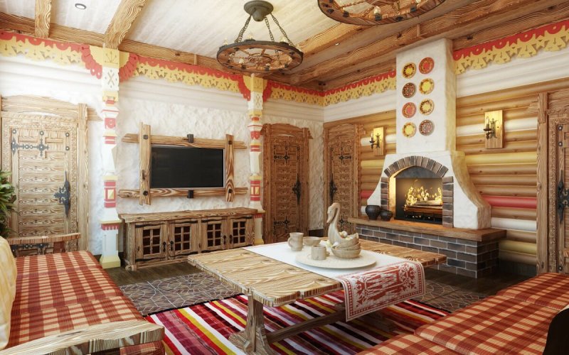Интерьеры деревянных домов с печками