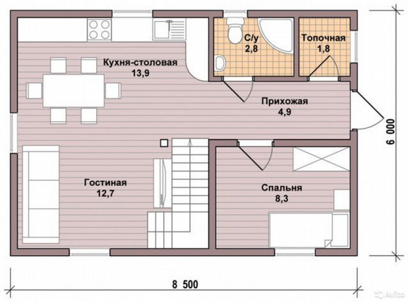Планировка каркасного дома 6х8 одноэтажный