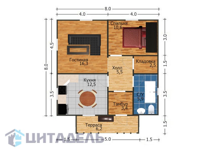 Планировка дома 9 на 9 одноэтажный