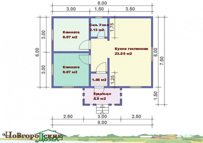 Каркасный дом 7х7 планировка