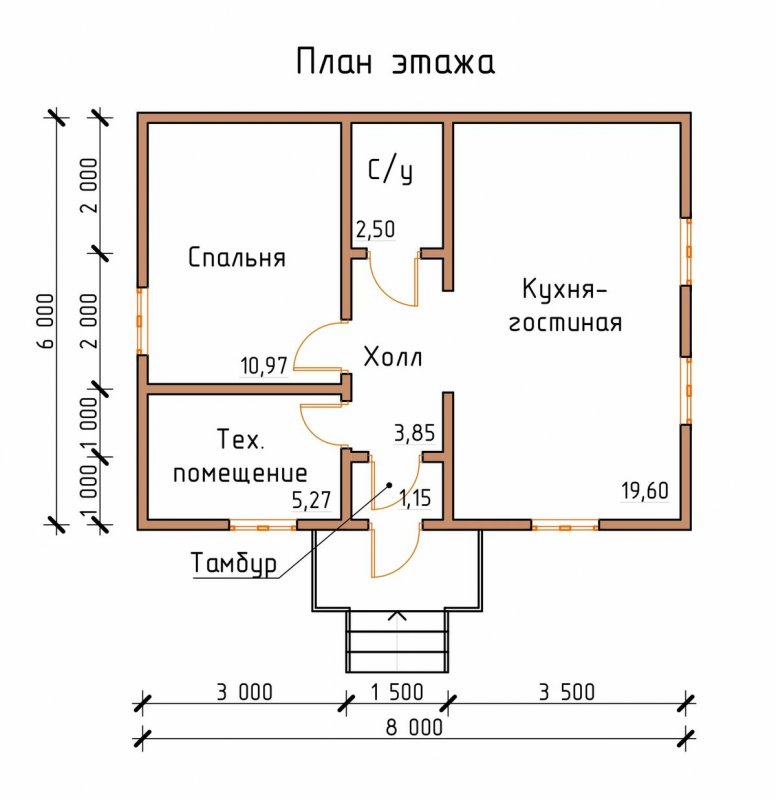 Проект одноэтажного дома из бруса 6х9