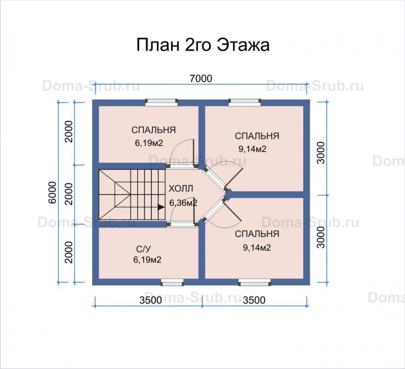 Планировка дома 6 на 7 двухэтажный