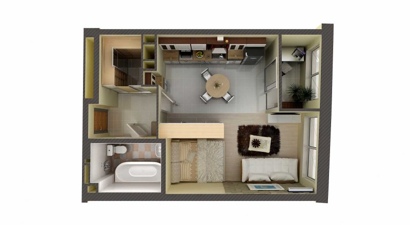 3d планировка 2 комнатной квартиры