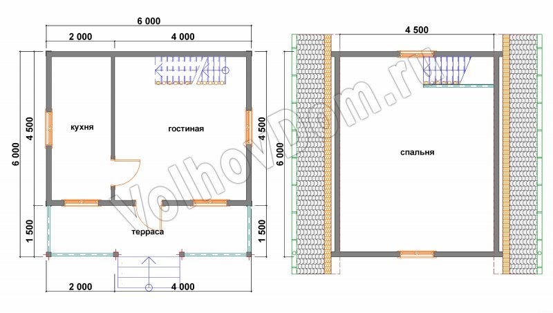 Планировка каркасного дома 6на6м
