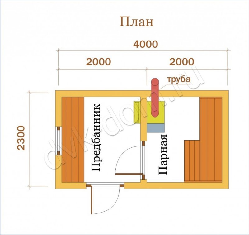 Баня 4х2.3 планировка