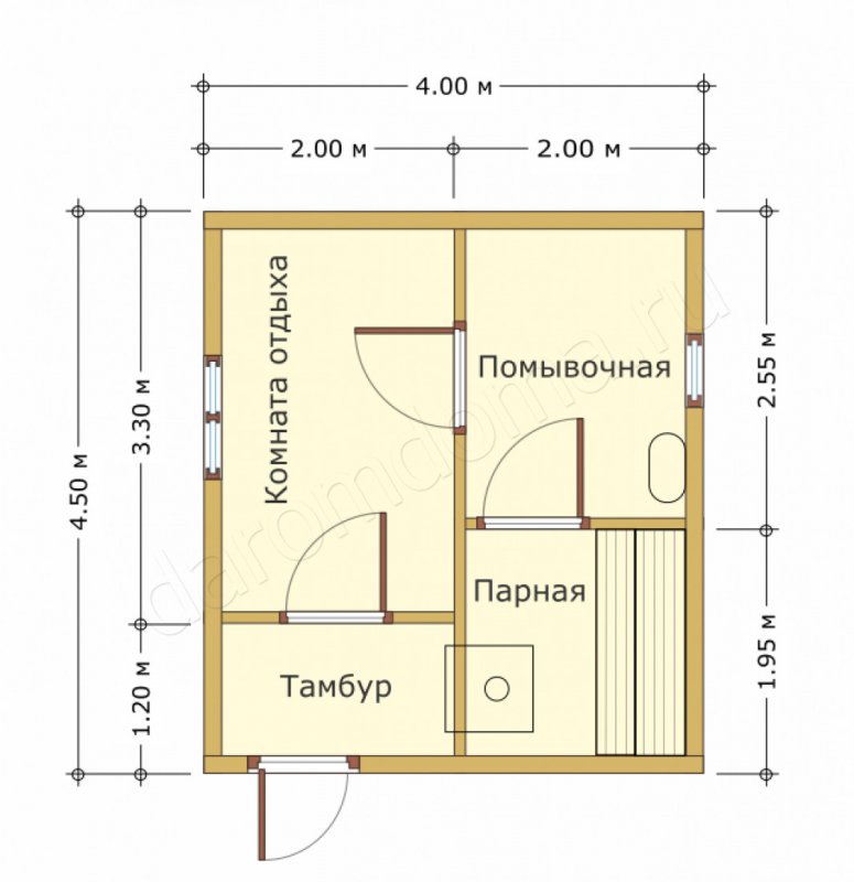 Планировка бани 2х4