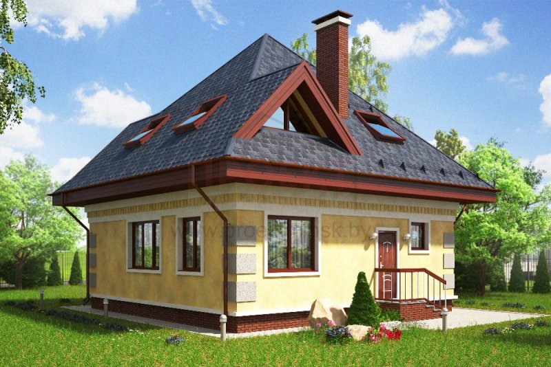 Дом с четырехскатной крышей и мансардой